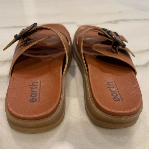 Earth Lory Slide Sandals Size 8 Brown Leather Buckles - Picture 7 of 13
